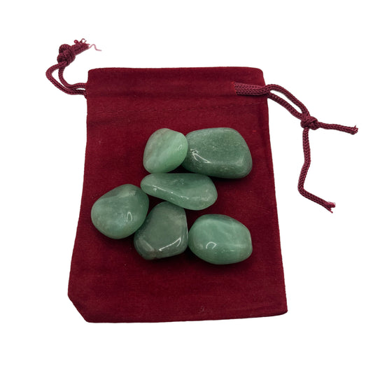 Zakje trommelstenen, groene kwarts