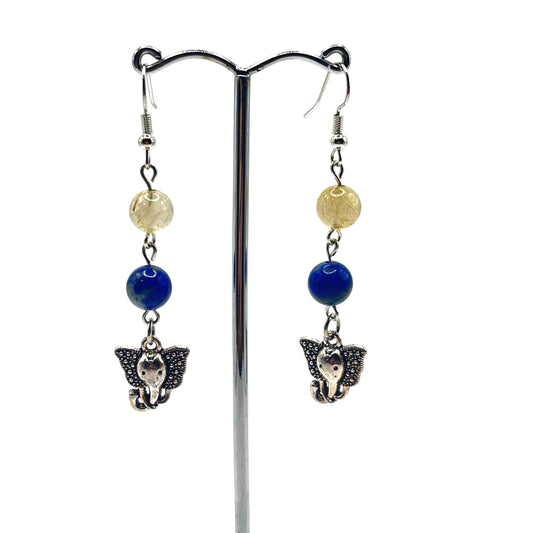 Oorbellen lapis lazuli/rutielkwarts met ganeshe